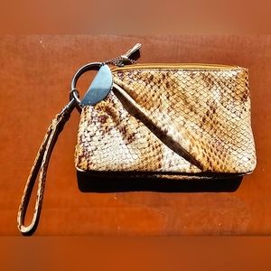 Lulu faux python snakeskin brown with silver clutch wristlet purse